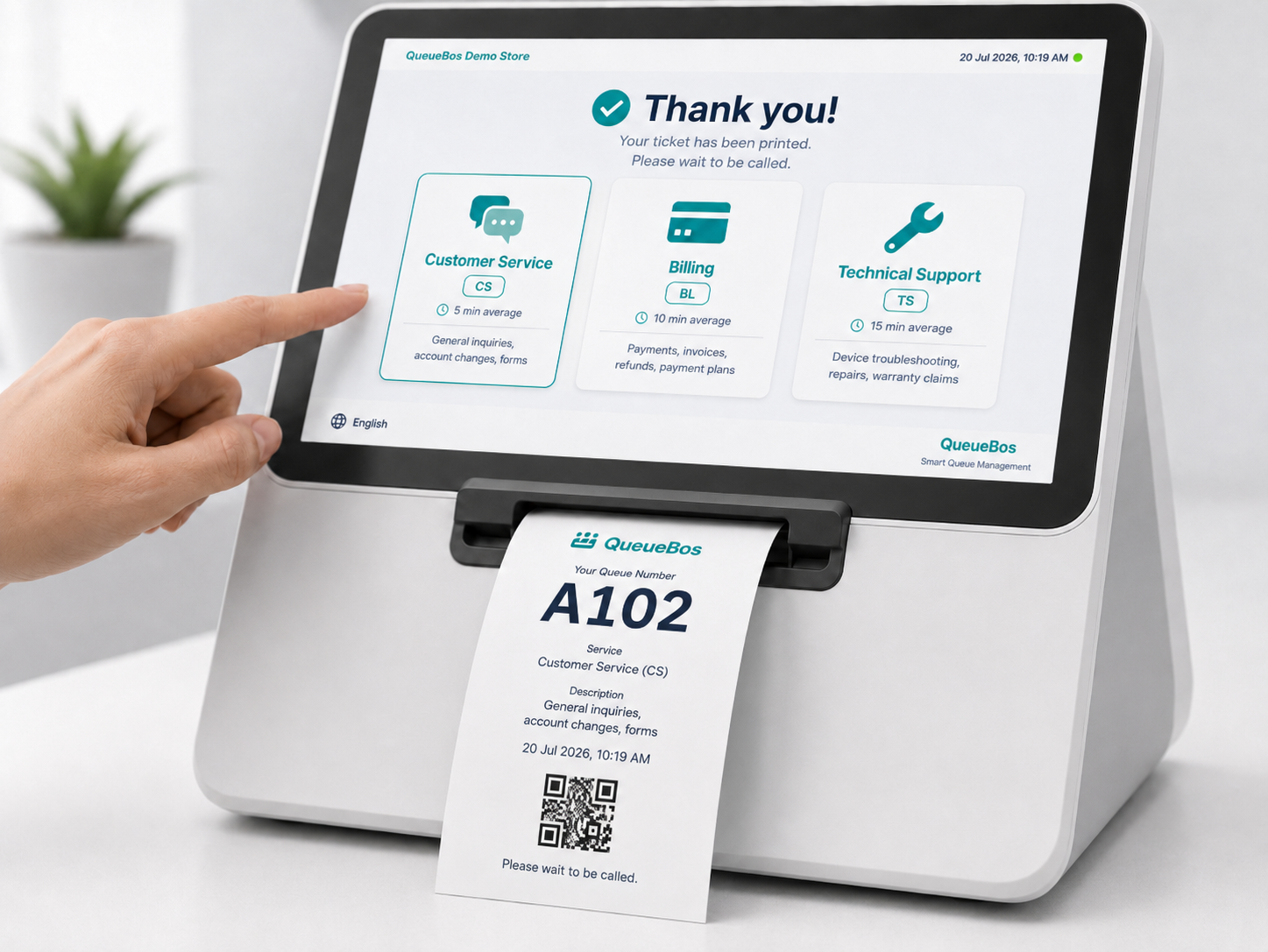 QueueBos ticket printing